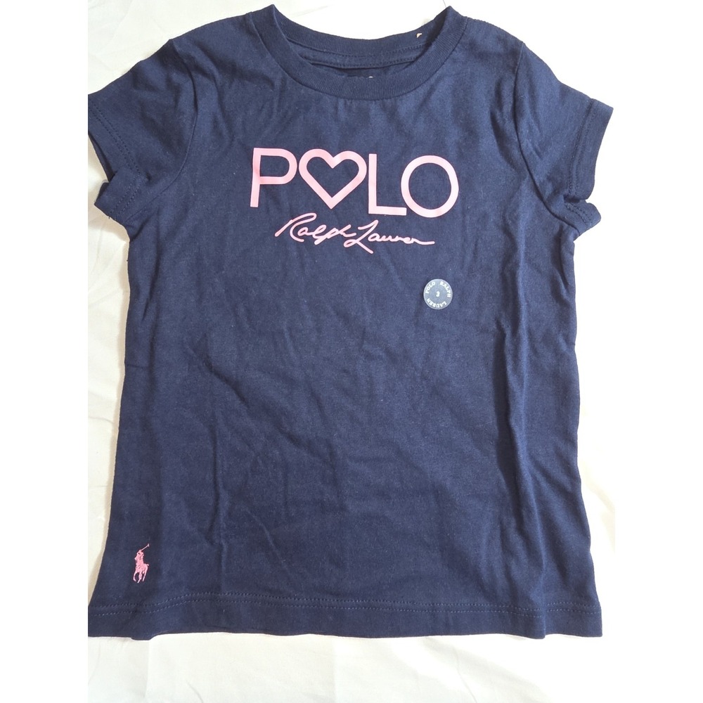 Polo Ralph Lauren Blue Pink Polo Heart Cotton T-Shirt Girls Size 3T NWOT